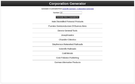 megacorporation name generator|Seventh Sanctum .